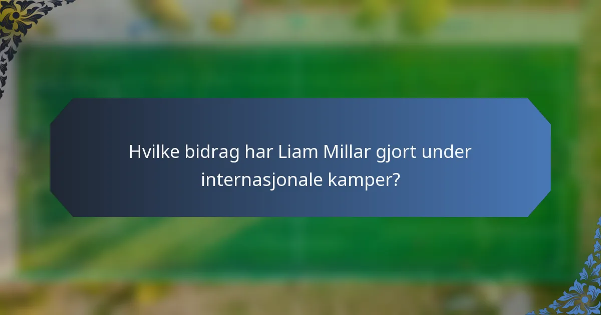 Hvilke bidrag har Liam Millar gjort under internasjonale kamper?